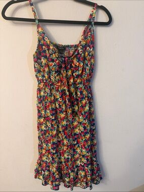 Rue21 Navy Floral Tie-Front Mini Dress with Red and Yellow Blooms 325